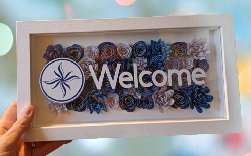 Welcome gift frame navy and white