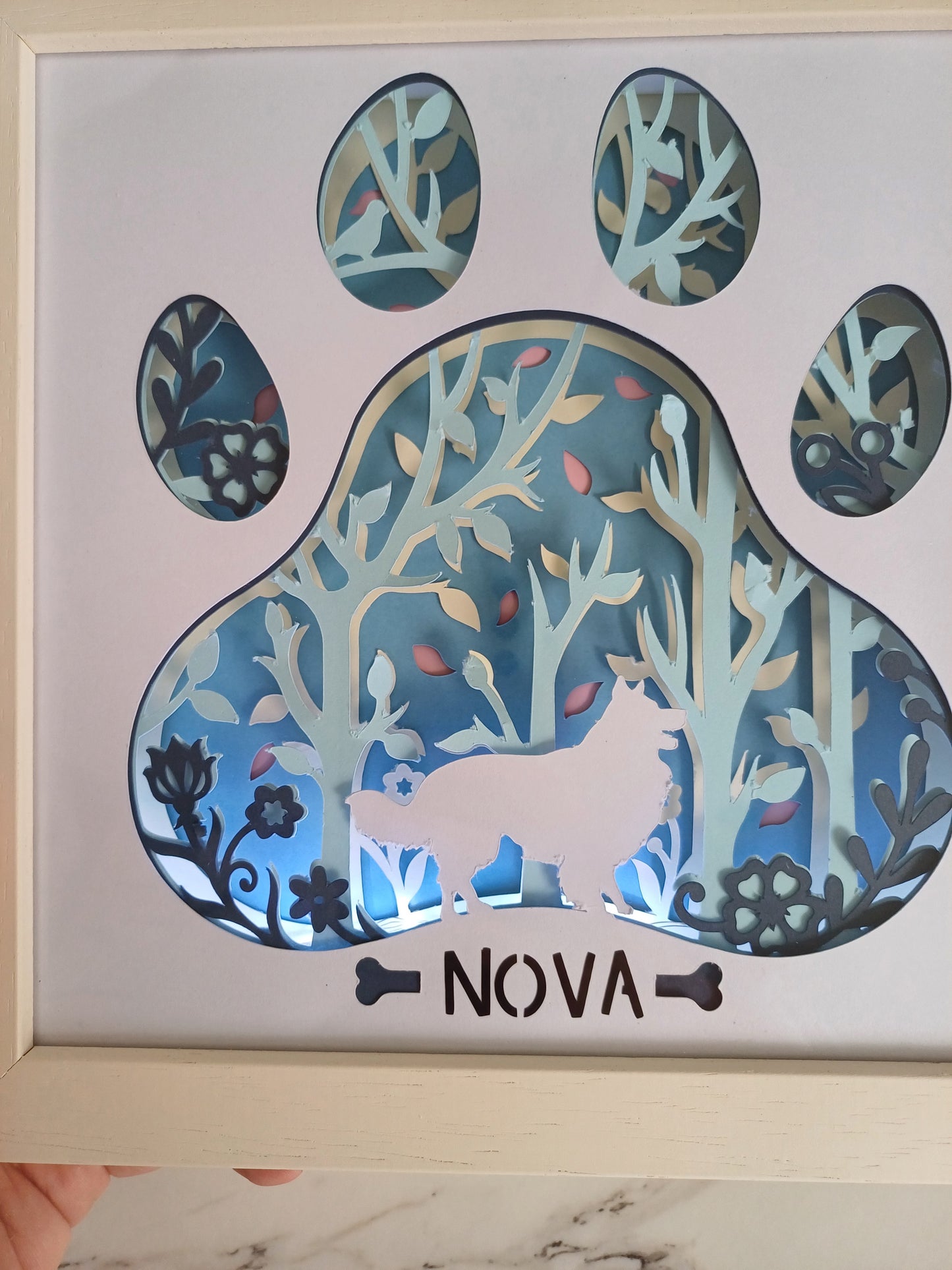 Pet Memory Shadow Box Woodland with Lights