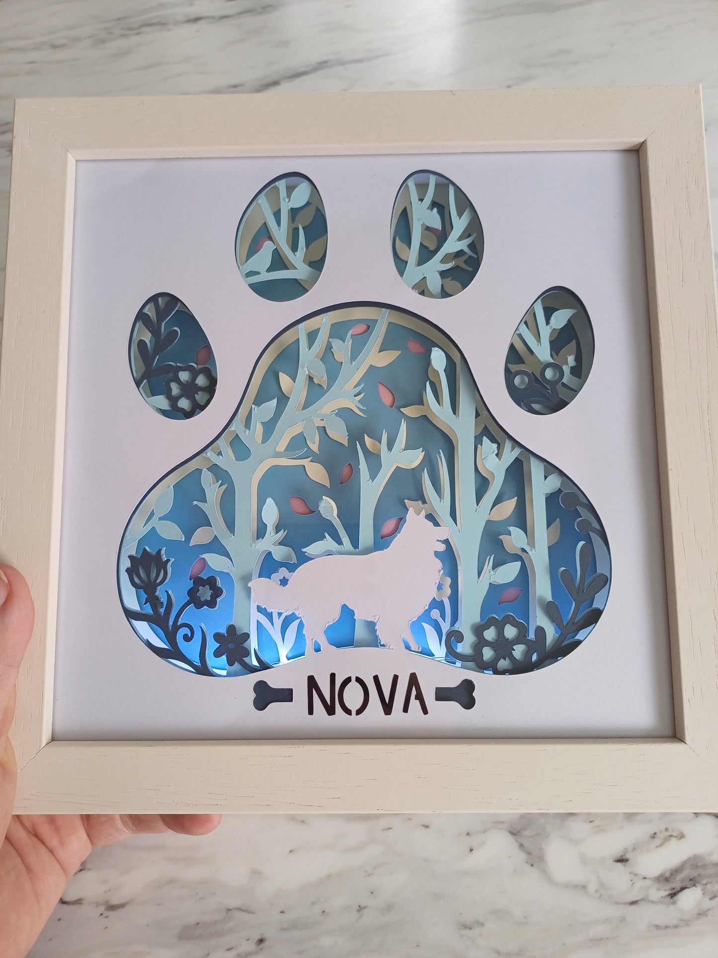 Pet Memory Shadow Box Woodland with Lights