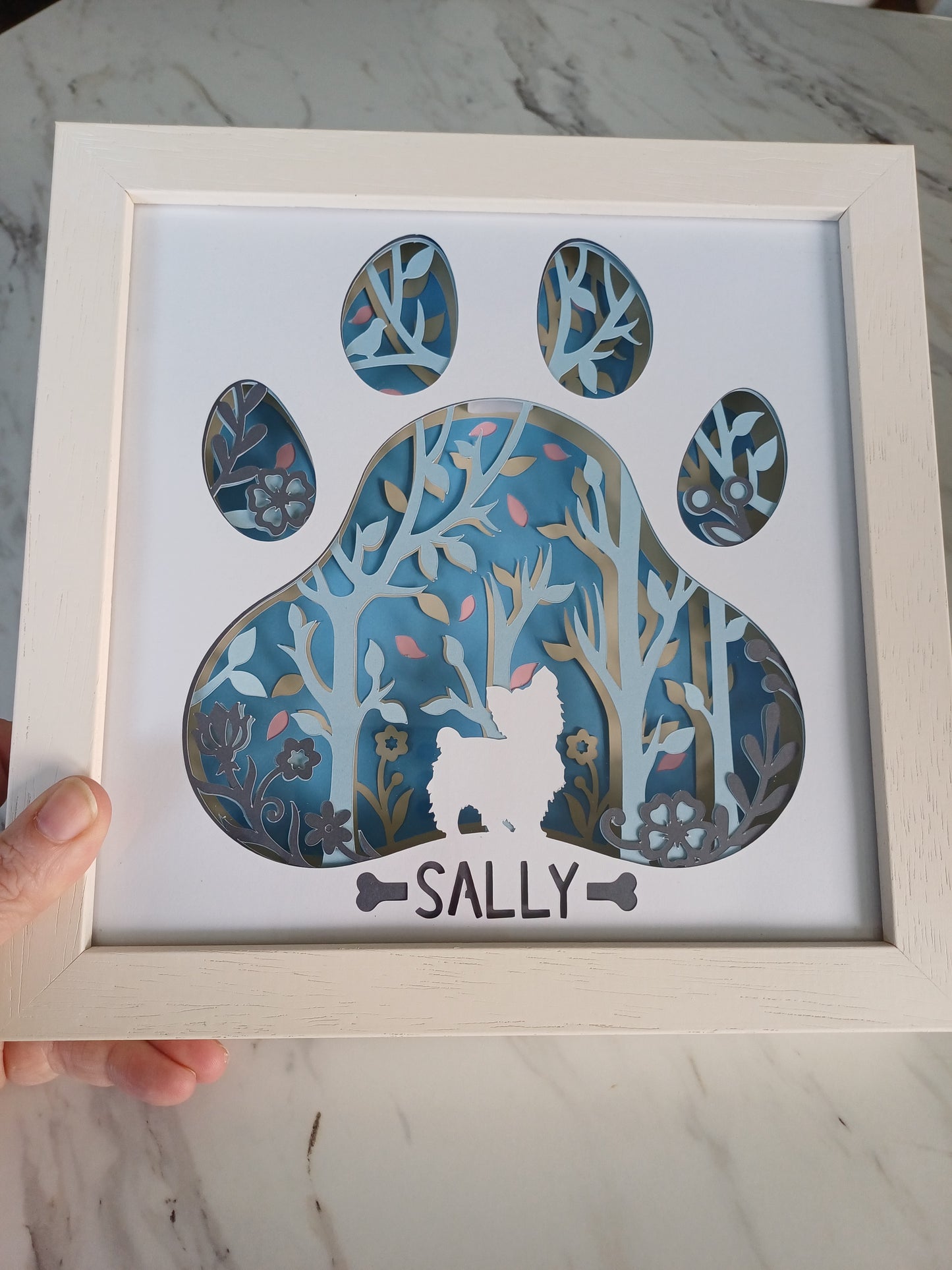 Pet Memory Shadow Box Woodland with Lights