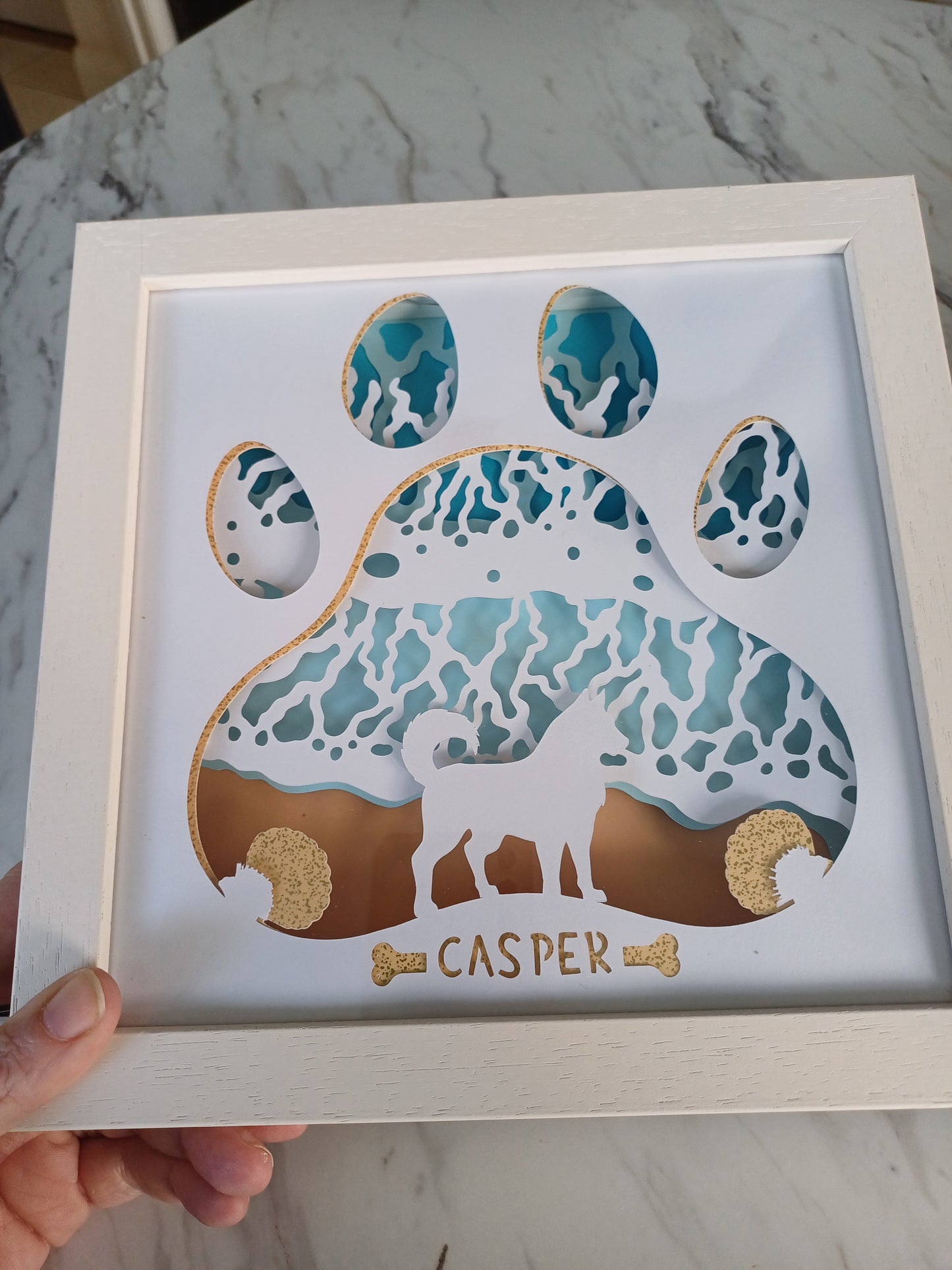 Pet Memory Shadow Box Beach with Lights